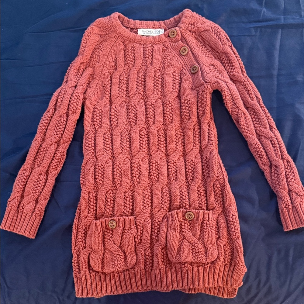 Rachel Zoe Buttoned Cable Knit Sweater Dress - Brick Red Toddler